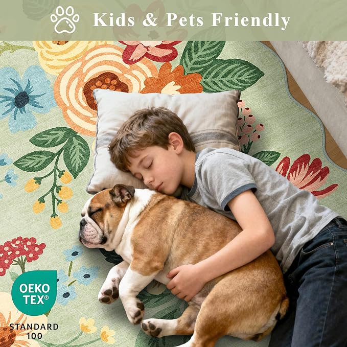 DUKINO 2x4 Washable Runner Rugs, Non Slip Floral Print Entryway Rug - Image 5