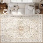 Area Rugs 9x12 Vintage Rug: Large Washable Living Room Rug Retro Medallion by MXSANYOORUG