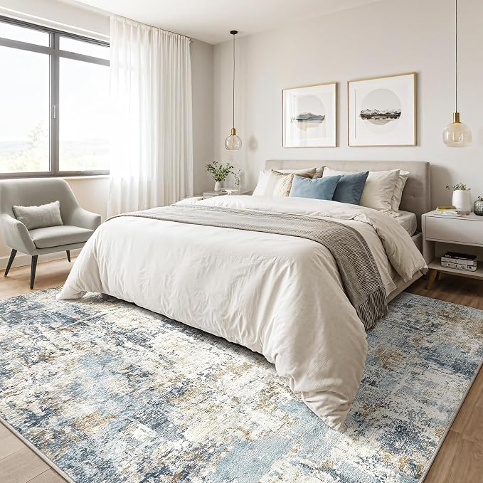 5x8 Area Rug Washable Rugs: Large Abstract Modern Soft Stain Resistant Indoor - Image 4