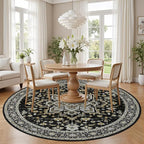 Round Area Rug for Living Room: 8 ft Washable Vintage Boho Soft Thin Circle Rug - Image 3