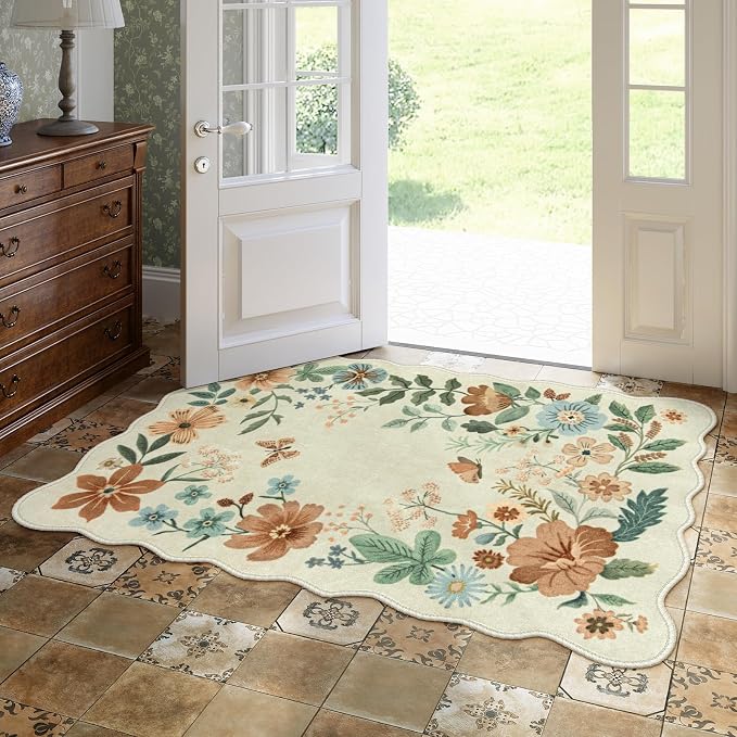 Lahome Floral Machine Washable Rug, 3x5 Rug Non Slip Soft Bedroom Rugs - Image 3