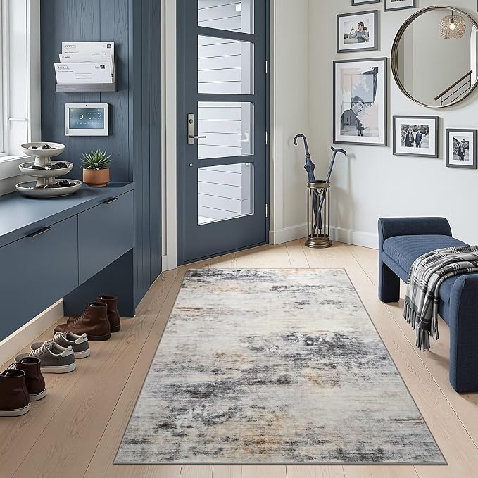Toneed Abstract Area Rug Modern Washable Rug Soft Non Slip Rug Low Pile - Image 4