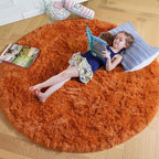 Amdrebio Burnt Orange Large Round Rugs 8Ft by Amdrebio