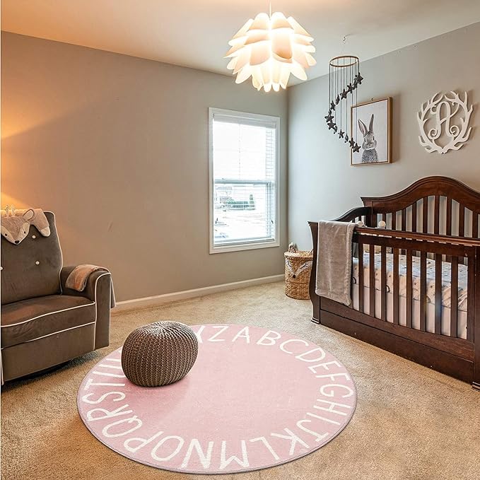 Topotdor Round Kids Play Rug Alphabet Nursery Area Rug Extra Large Soft - Image 2