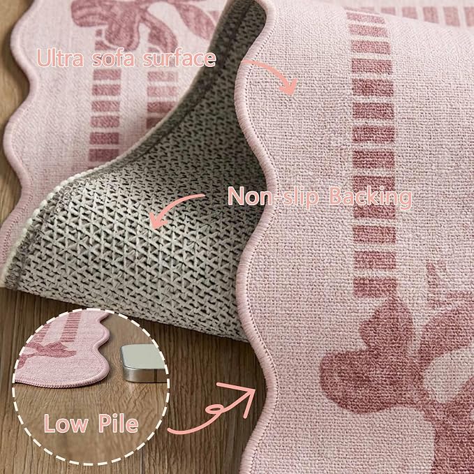 Latte&Fog Washable Pink Rug for Living Room, 6x9 Scalloped Bow Area Rugs for - Image 9