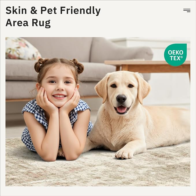 Soalmost 7x10 Area Rug for Living Room Washable Abstract Vintage Soft Thin - Image 8