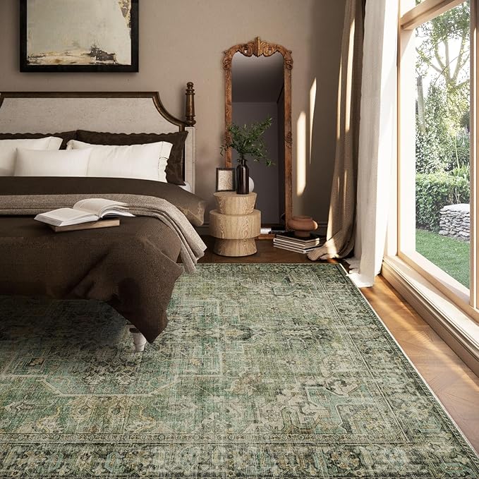 5x7 Area Rugs for Living Room: Washable Bedroom Rug Boho Vintage Rugs Stain - Image 6