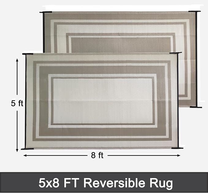 RURALITY Outdoor Rugs 5x8 for Patios Clearance, Waterproof Plastic Straw Mats - Image 2