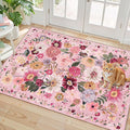 Pink Floral Rug for Entryway, 2X3 Washable Kitchen Mat Ultra-Thin Soft by WelcometoBabovid