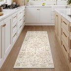 2x6 Washable Neutral Runner Rug Beige Vintage Hallway Kitchen Carpet Non-Slip - Image 2
