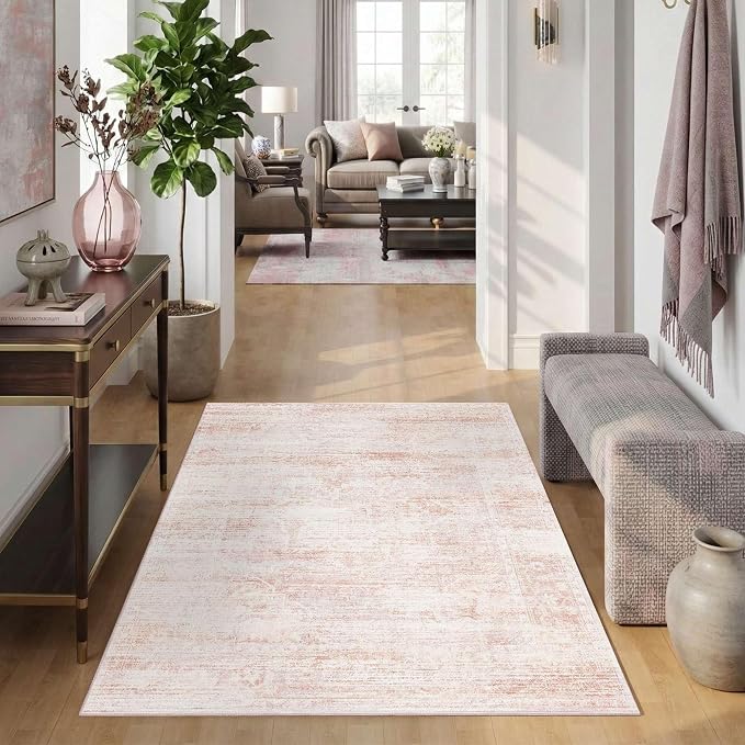 Latte&Fog Pink 4x6 Area Rug for Entryway, Vintage Washable Cute Small Rugs for - Image 4