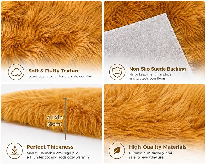EasyJoy Faux Sheepskin Rug, Fluffy Faux Fur Rug, Ultra Soft Shag Area Rug - Image 3