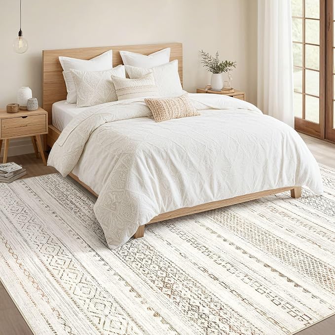 Nakagishi Area Rug Living Room Rugs: 7X9 Machine Washable Boho Large Neutral - Image 5