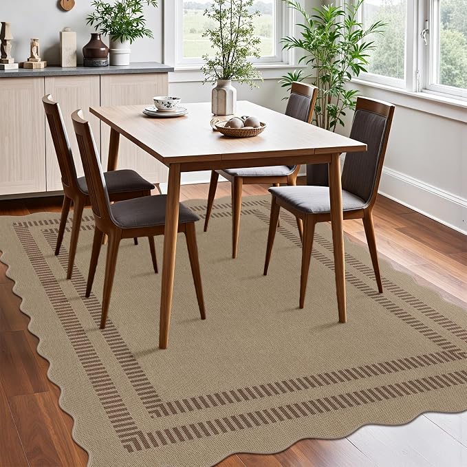 Scalloped 5x7 Rug for Living Room, Easy Jute Washable Outdoor Patio Carpet - Image 8