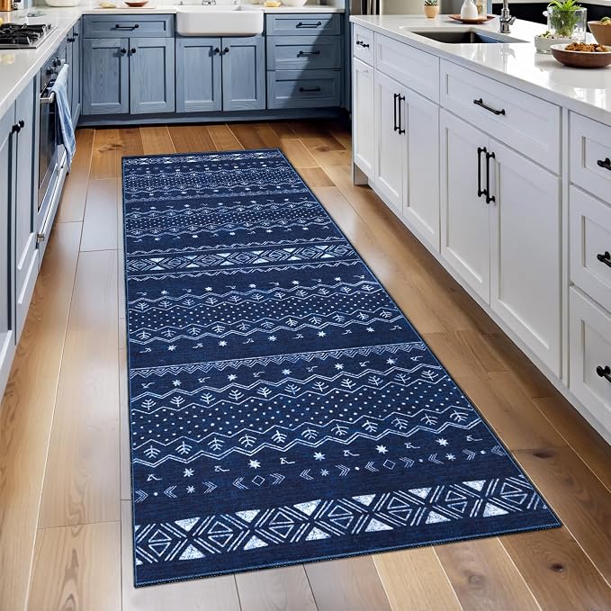 SERISSA 2x5 Kitchen Runner Rug, Washable Non-Slip Blue and White Boho Rug by SERISSAHomeDecorCollection
