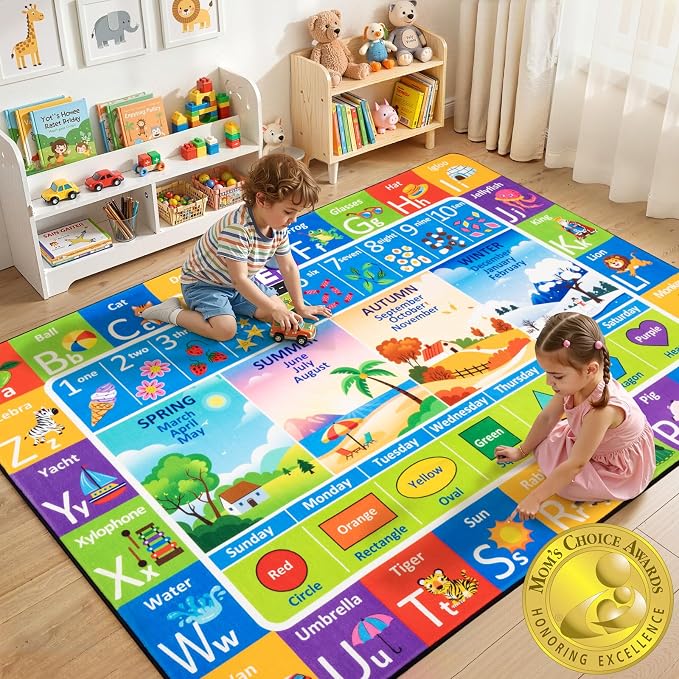 Kids Rug for Playroom, Educational Learning Play Mat, Soft Non-Slip Machine by Unknown