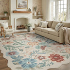 DCX Beige Floral Rug 4x6, Washable Beige Rug by DCXWashableRug