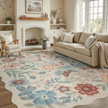 DCX Beige Floral Rug 8x10, Washable Beige Rug by DCXWashableRug