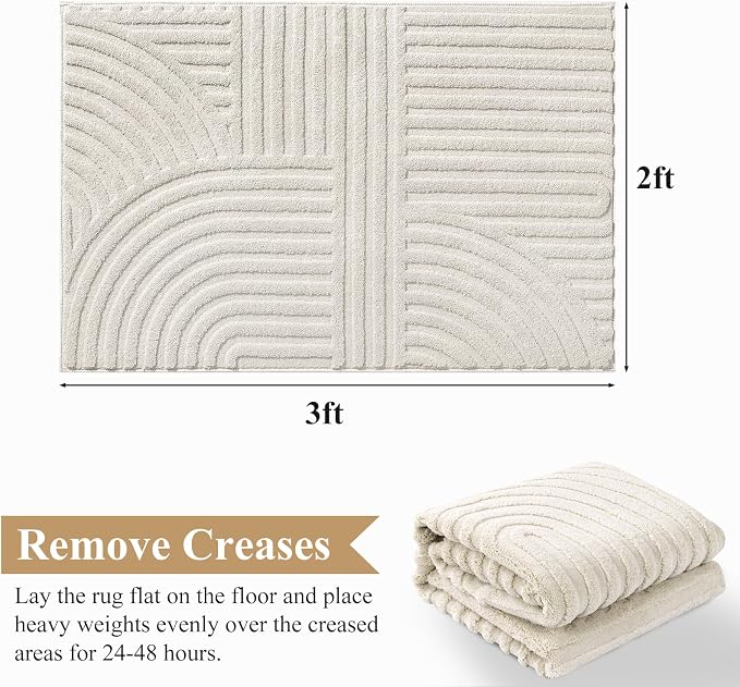 Pauwer 2x3 Washable Area Rugs for Living Room Modern Beige Solid Color Soft - Image 2