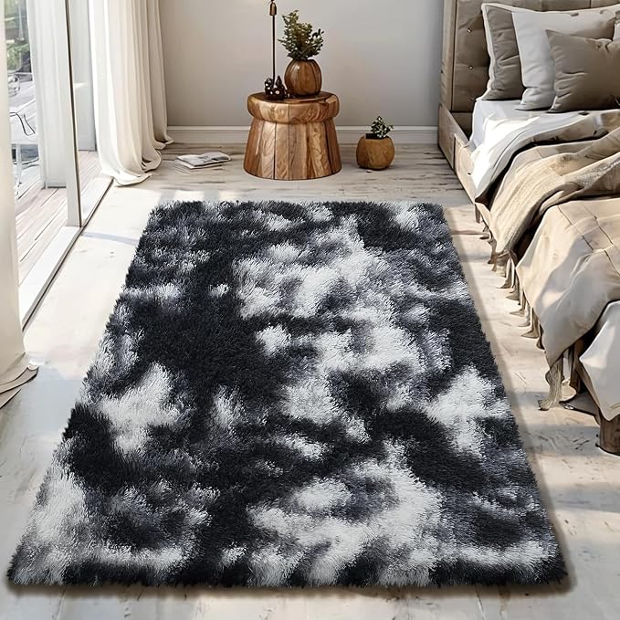 Fluffy Rug Shag Area Rug, Mottling Black 3x5 Area Rugs by Yongyangjuxi