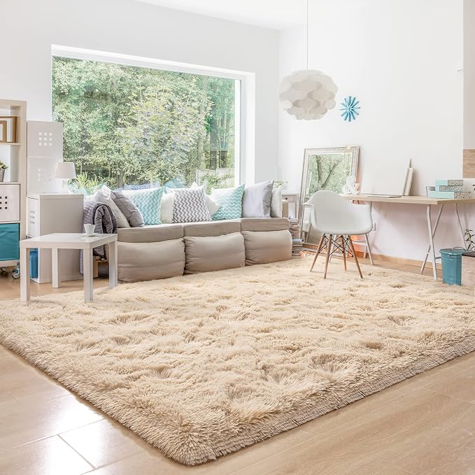BENRON Fluffy Rugs for Living Room 6x9 Light Tan, Washable Large Area Rugs for by BENRON