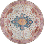 Moynesa Ultra-Thin Washable Round Rug - 4ft Pink Oriental Circle Area Rugs - Image 8
