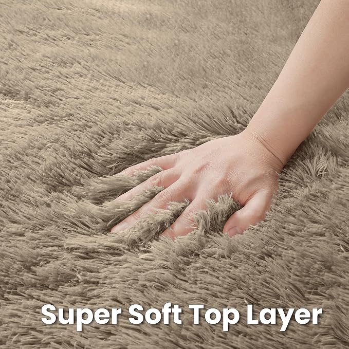 Gray Camel Round Fluffy Rug 5ft, Soft Bedroom Circle Rugs Mats - Image 6