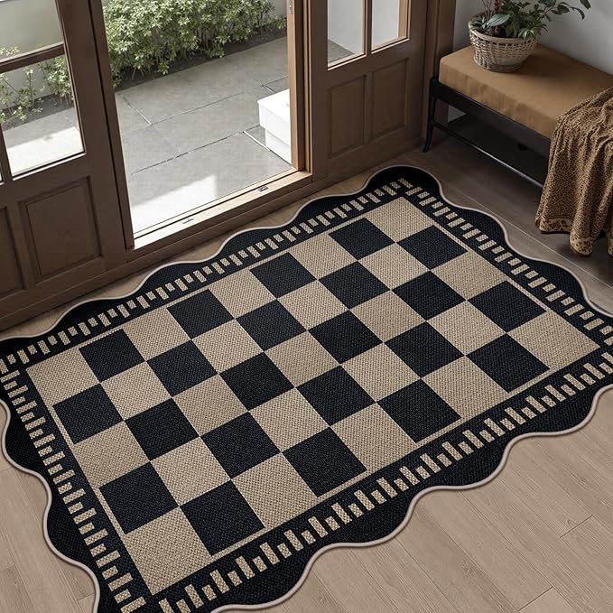 Checkered Easy Jute Front Door Mat, 2.6x4 Washable Entryway Rug Non Slip Small by LORWER