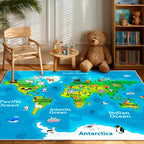 Kids Playroom Rug, 7x9ft World Map Play Mat - Image 8