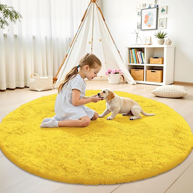 OLANLY Yellow Round Rugs for Bedroom - Image 2