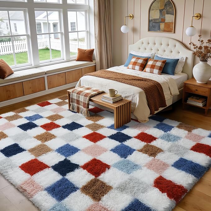 Large Shag Area Rug for Bedroom Living Room, 8x10 Fluffy Soft Colorful - Image 4