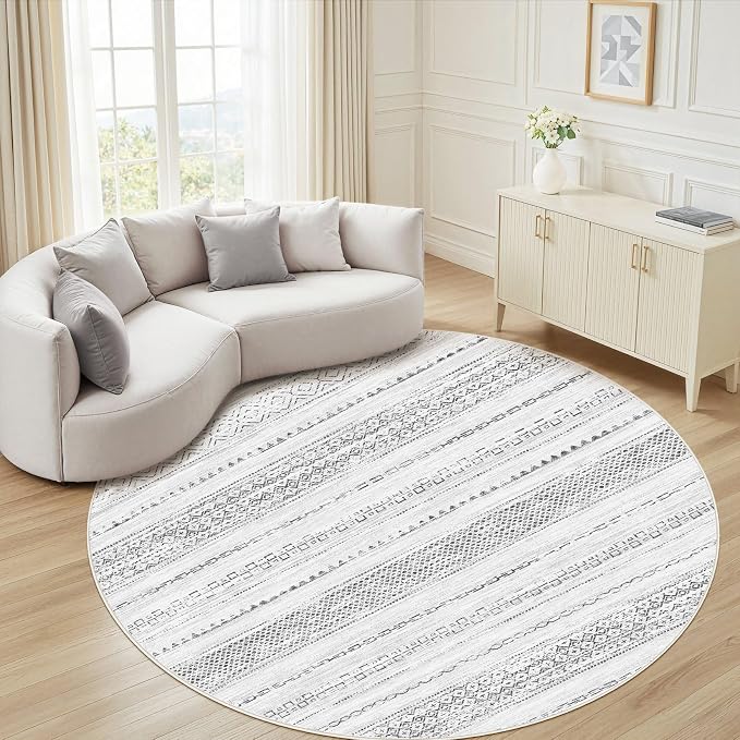 Nakagishi Round Rug Boho Area Rugs: 6x6 Washable Large Circle Neutral Soft - Image 7