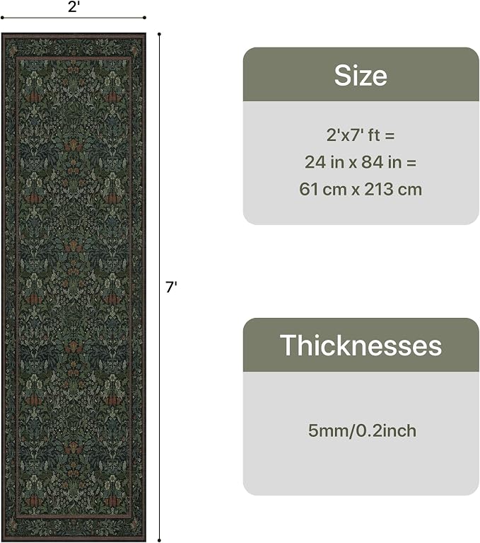 GENIMO Washable Floral Runner Rug 2x7, Non-Slip Long Hallway Carpet - Image 8