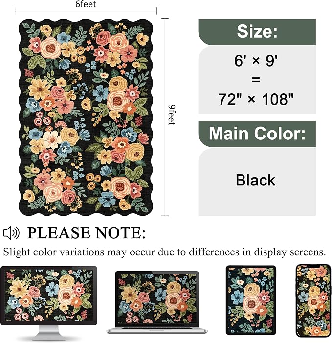 DUKINO 6x9 Area Rug, Floral Washable Rugs - Image 2