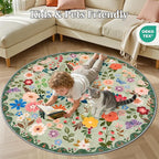 Round Area Rug for Living Room: 6 ft Floral Washable Circle Rug Soft Boho - Image 8