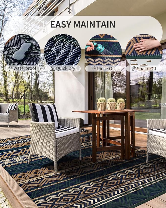 MontVoo Outdoor Rug Carpet Waterproof-Patio Rug Mat 5x8 Reversible RV Outdoor - Image 3