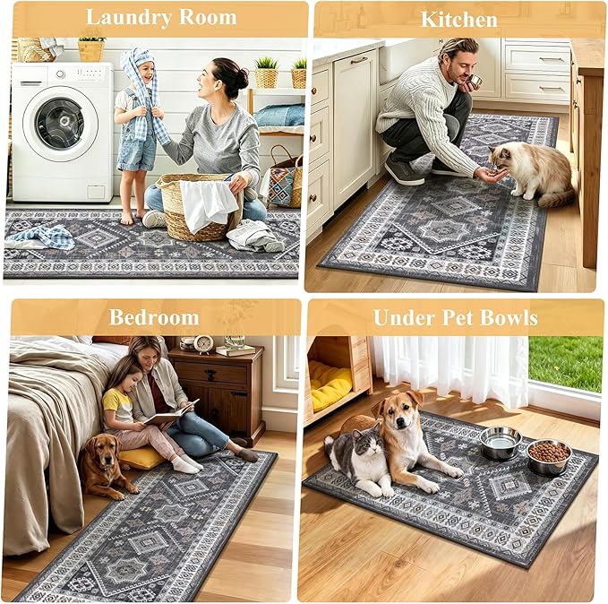 HEBE Boho Kitchen Rugs Sets of 2, Non Slip Washable Kitchen Mats - Image 6