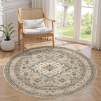 5ft Round Vintage Living Room Area Rug by COTILED