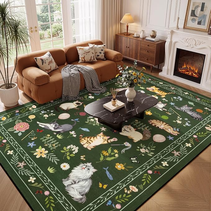 Unirea 9x12 Dark Green Cat Area Rug - Image 8