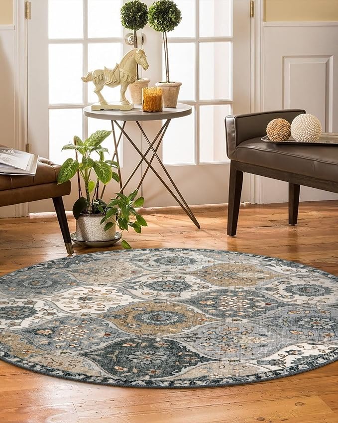 Lahome Moroccan Washable Round Rugs, Soft Vintage Round Rug 4ft, Distress - Image 5