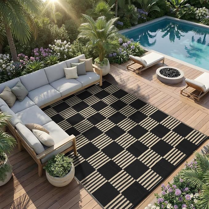 Garvee Waterproof Outdoor Rug 10x14, Checkered Foldable Plastic Straw Patio - Image 7