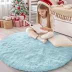 OLANLY Light Blue Round Rugs for Bedroom by OLANLY