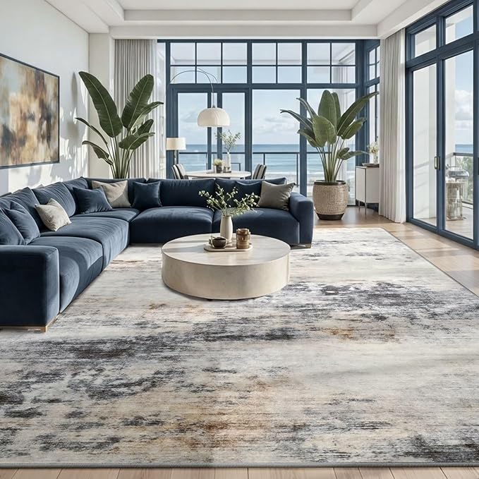 Toneed Abstract Area Rug 6x9 Modern Washable Rug Soft Non Slip Rug Low Pile by Toneed