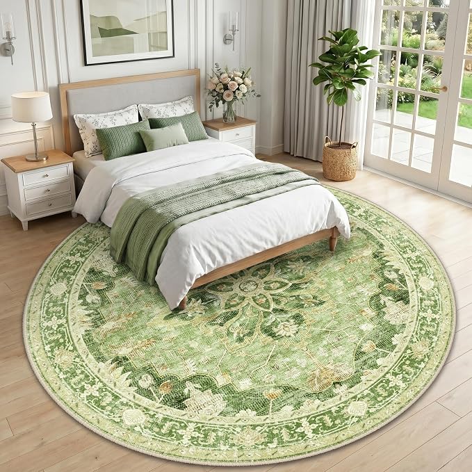 RELEANY Area Rugs Round 10ft Washable Non-Slip, Floral Vintage Distress - Image 2