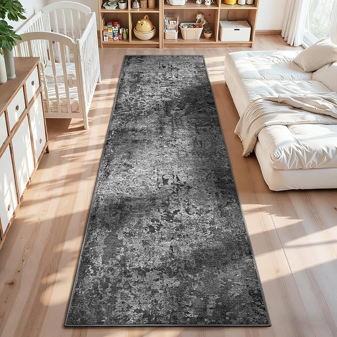 2x12 Black Rug Runners for Hallways Kitchen Runner Rug Non Slip Washable Black by OmpaaHomeDecor