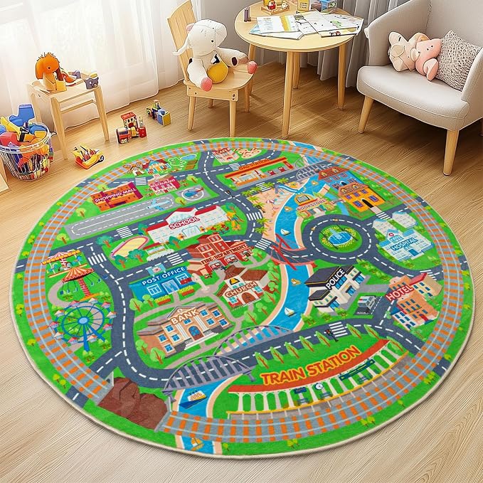 Car Rug Play Mat for Kids Toy Cars, Road Traffic Playmat for Kid Bedroom - Image 2