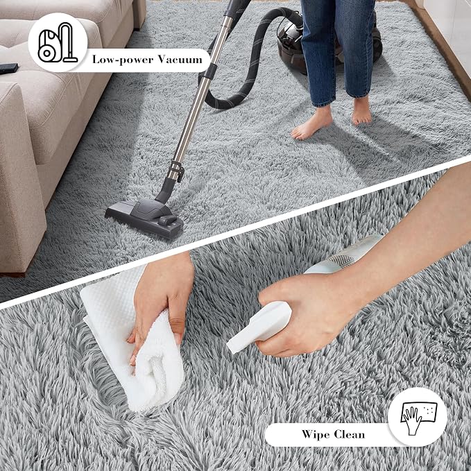 Fluffy Rug Shag Area Rug, Light Grey 2x4 Area Rugs - Image 6