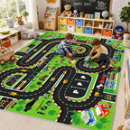 8x10 Ft Kids Race Track Car Rug Play Mat, Washable Non-Slip Large Playroom Rugs - Image 3