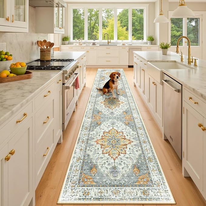 RELEANY Area Rugs Runner 2'x10' Washable Non-Slip, Floral Vintage Distress by RELEANY