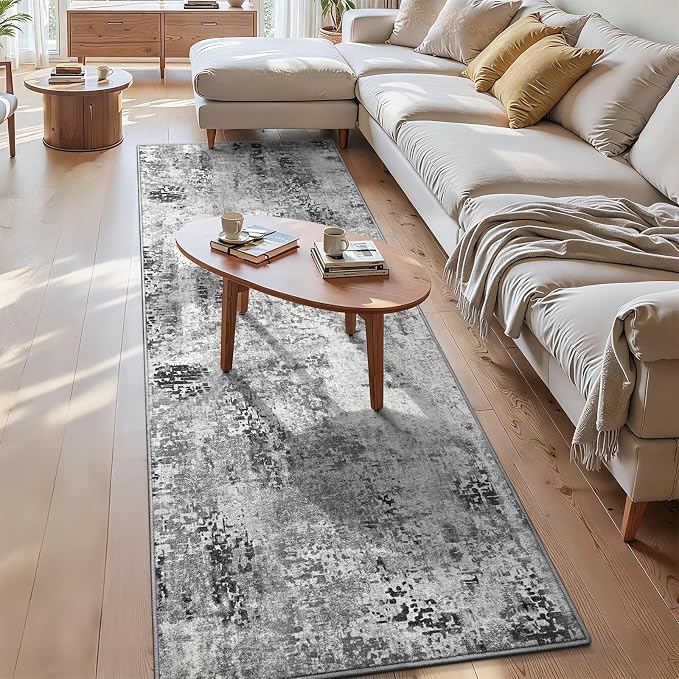 3x8 Grey Rug Runners for Hallways Kitchen Runner Rug Non Slip Washable Black by OmpaaHomeDecor